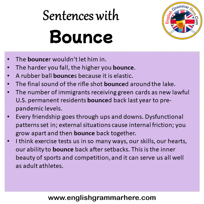 Sentences with Bounce, Bounce in a Sentence in English, Sentences For Bounce