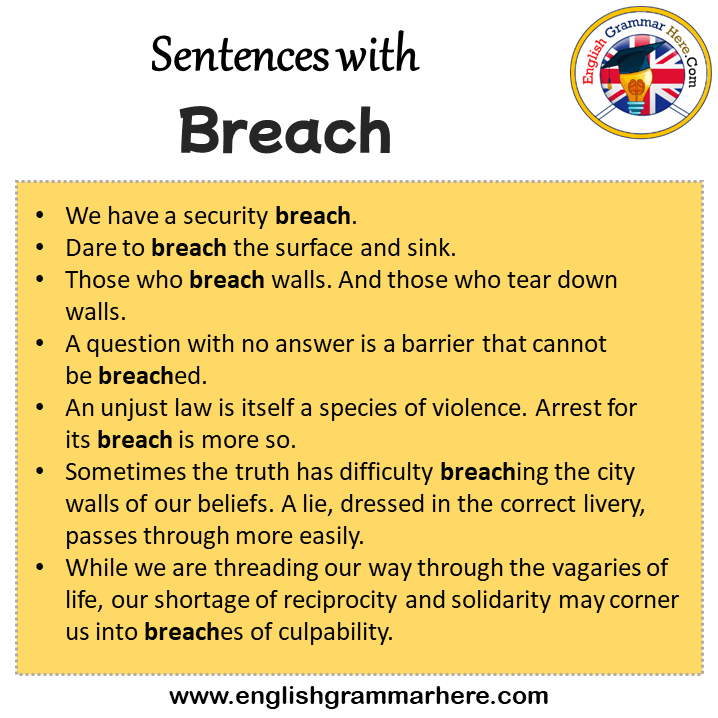 Sentences with Breach, Breach in a Sentence in English, Sentences For Breach