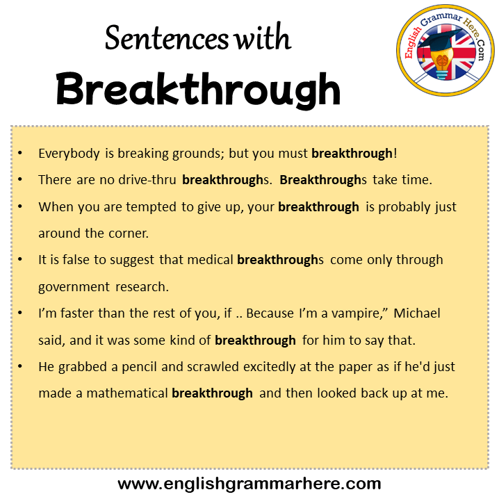 Sentences with Breakthrough, Breakthrough in a Sentence in English, Sentences For Breakthrough
