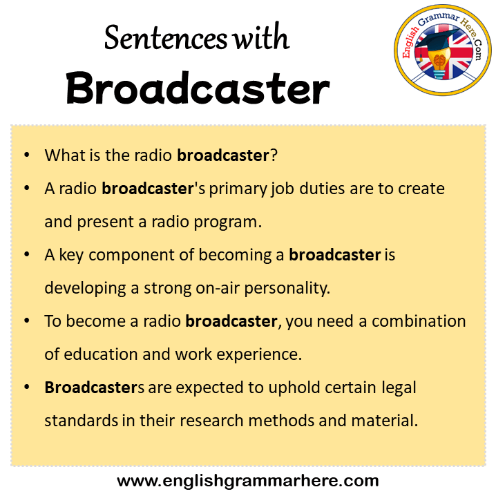 Sentences with Broadcaster, Broadcaster in a Sentence in English, Sentences For Broadcaster