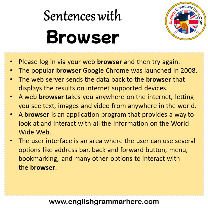 Sentences with Browser, Browser in a Sentence in English, Sentences For Browser