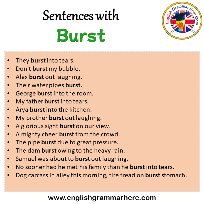 Sentences with Burst, Burst in a Sentence in English, Sentences For Burst