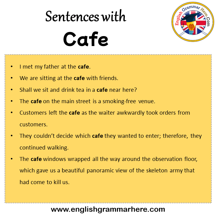 Sentences with Cafe, Cafe in a Sentence in English, Sentences For Cafe