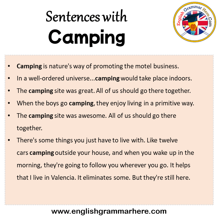 Sentences with Camping, Camping in a Sentence in English, Sentences For Camping