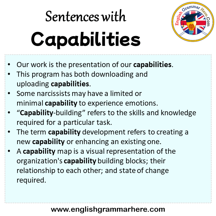 Sentences with Capabilities, Capabilities in a Sentence in English, Sentences For Capabilities