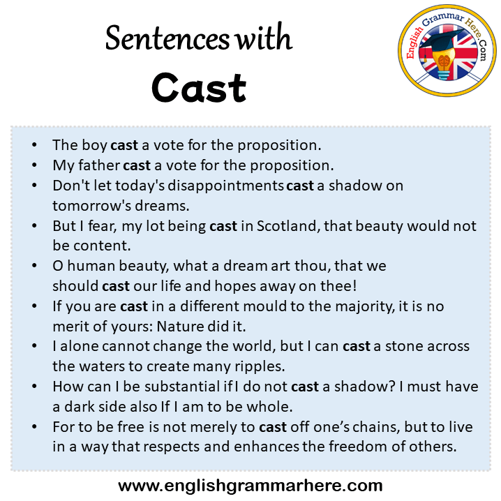 Sentences with Cast, Cast in a Sentence in English, Sentences For Cast