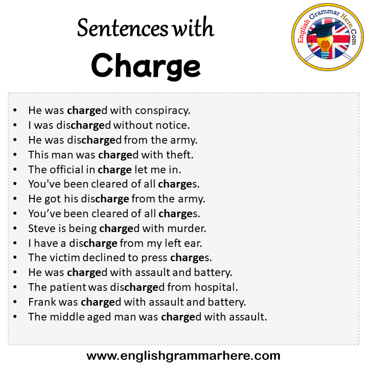 Sentences with Charge, Charge in a Sentence in English, Sentences For Charge