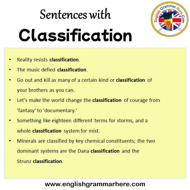Sentences with Classification, Classification in a Sentence in English, Sentences For Classification