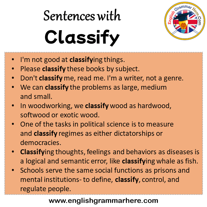 Sentences with Classify, Classify in a Sentence in English, Sentences For Classify