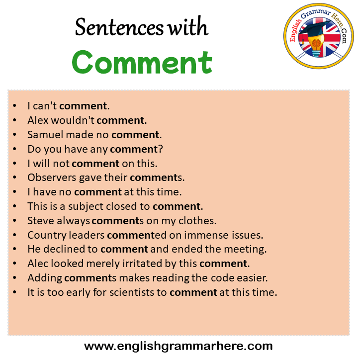 Sentences with Comment, Comment in a Sentence in English, Sentences For Comment