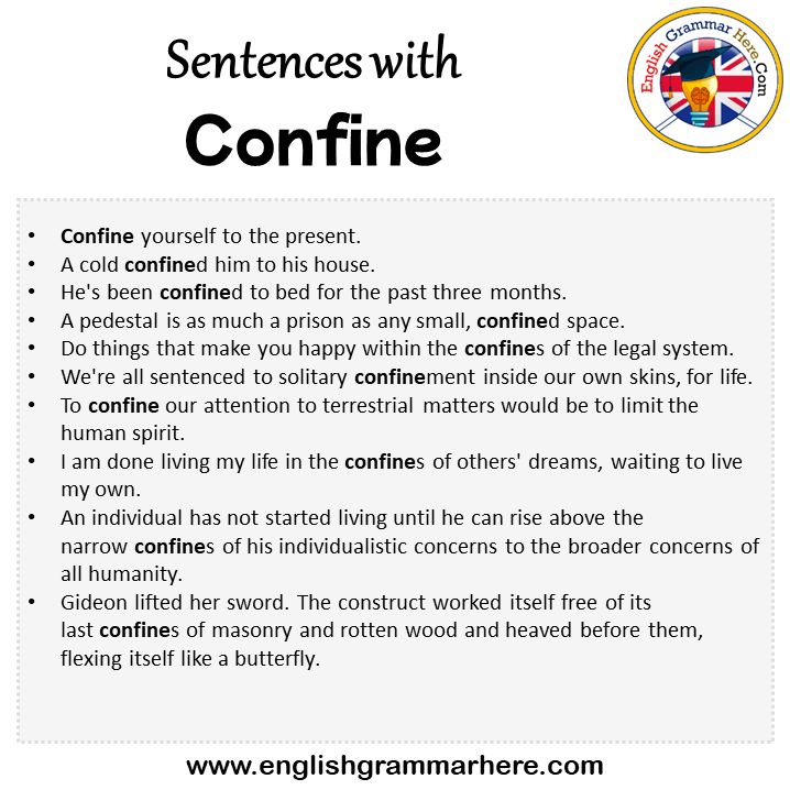 Sentences with Confine, Confine in a Sentence in English, Sentences For Confine