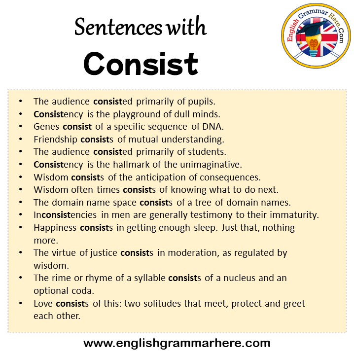 Sentences with Consist, Consist in a Sentence in English, Sentences For Consist