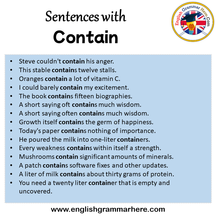 Sentences with Contain, Contain in a Sentence in English, Sentences For Contain