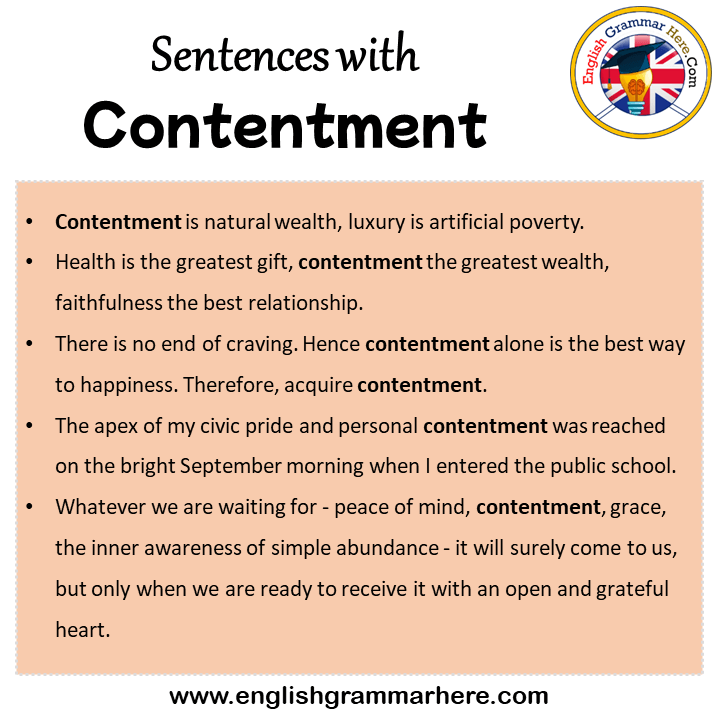 Sentences with Contentment, Contentment in a Sentence in English, Sentences For Contentment