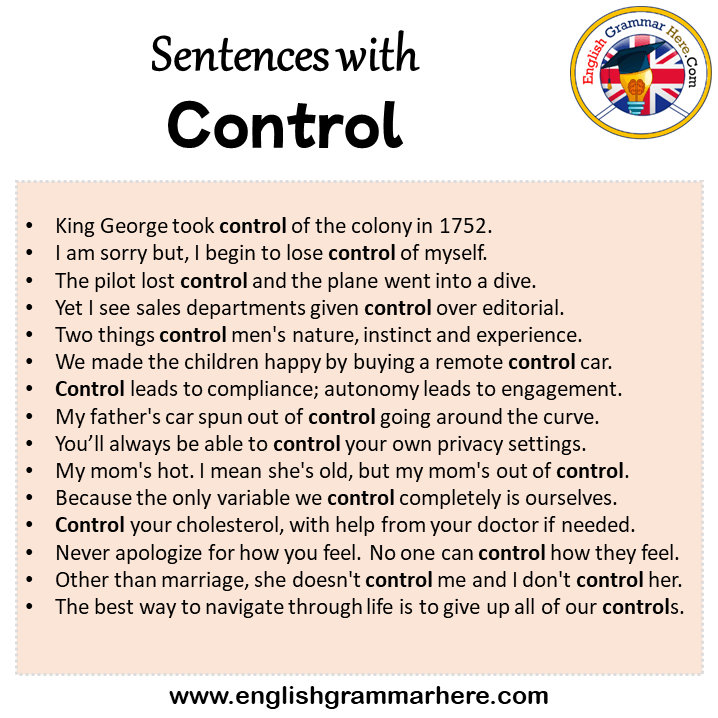Sentences with Control, Control in a Sentence in English, Sentences For Control