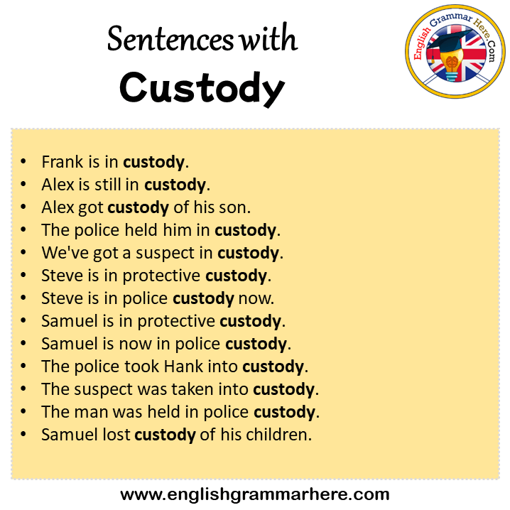 Sentences with Custody, Custody in a Sentence in English, Sentences For Custody