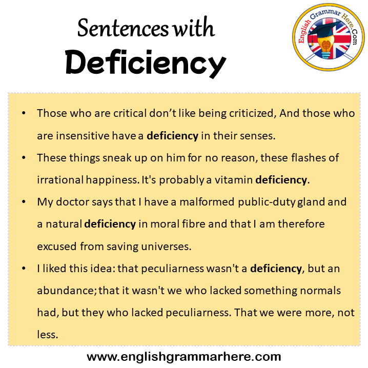 Sentences with Deficiency, Deficiency in a Sentence in English, Sentences For Deficiency