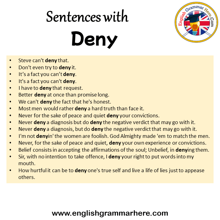 Sentences with Deny, Deny in a Sentence in English, Sentences For Deny