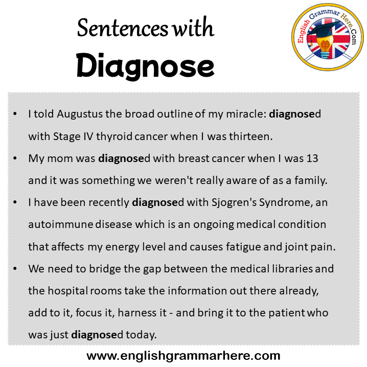 Sentences with Diagnose, Diagnose in a Sentence in English, Sentences For Diagnose
