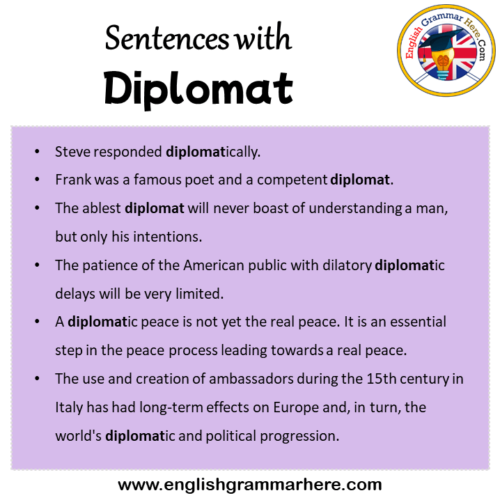 Sentences with Diplomat, Diplomat in a Sentence in English, Sentences For Diplomat