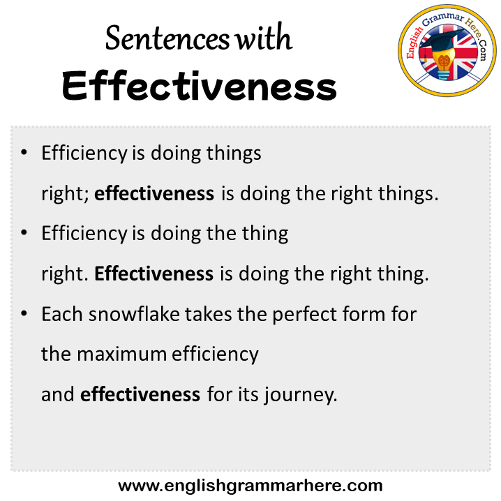 Sentences with Effectiveness, Effectiveness in a Sentence in English, Sentences For Effectiveness