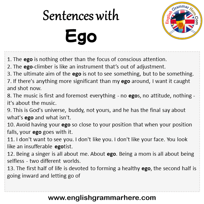 Sentences with Ego, Ego in a Sentence in English, Sentences For Ego