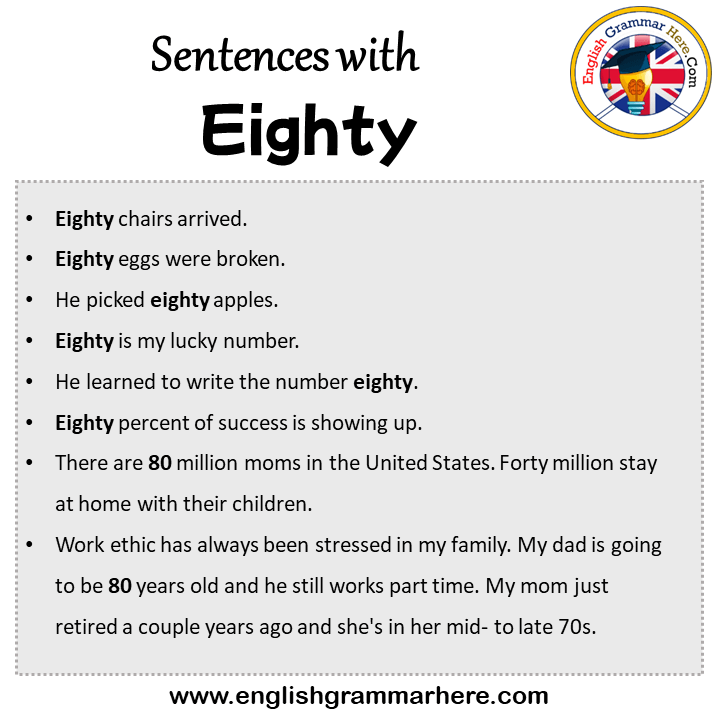 Sentences with Eighty, Eighty in a Sentence in English, Sentences For Eighty