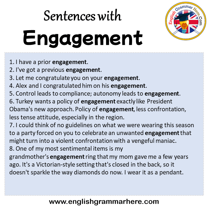 Sentences with Engagement, Engagement in a Sentence in English, Sentences For Engagement
