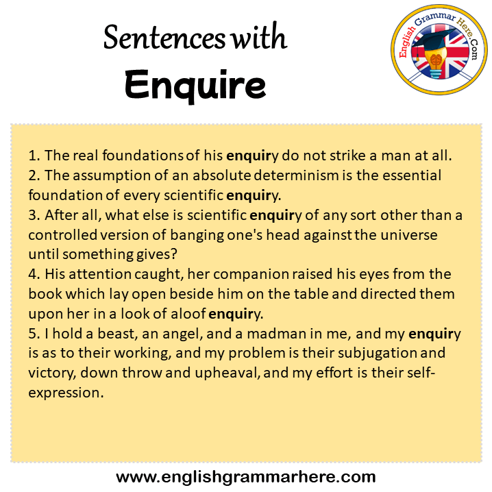 Sentences with Enquire, Enquire in a Sentence in English, Sentences For Enquire