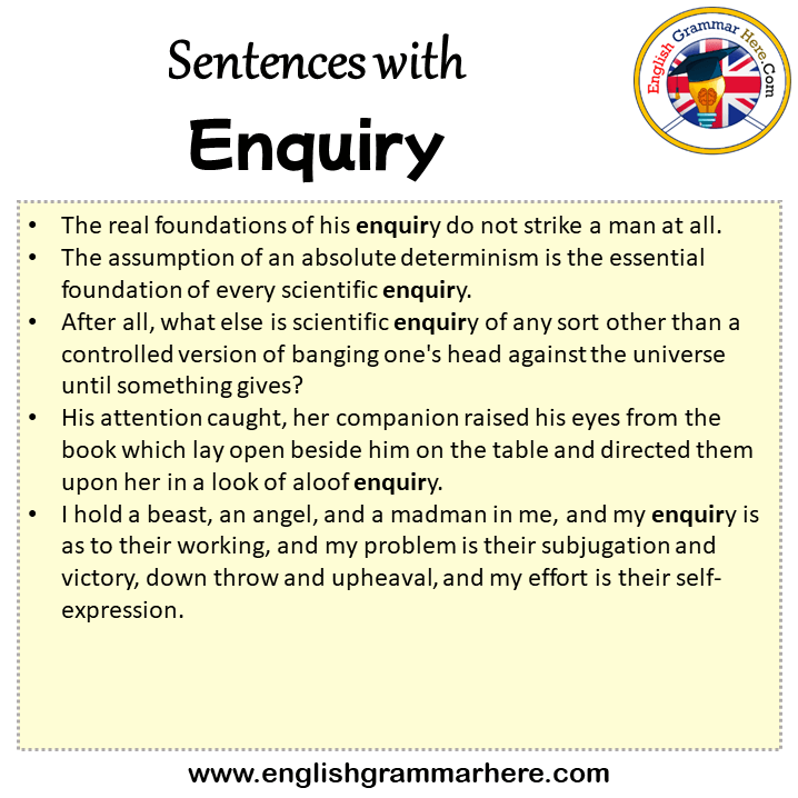 Sentences With Enquiry, Enquiry In A Sentence In English, Sentences For ...