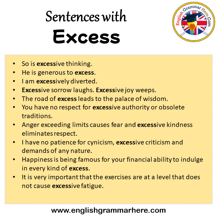 Sentences with Excess, Excess in a Sentence in English, Sentences For Excess