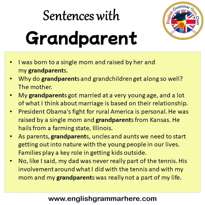 Sentences with Grandparent, Grandparent in a Sentence in English, Sentences For Grandparent