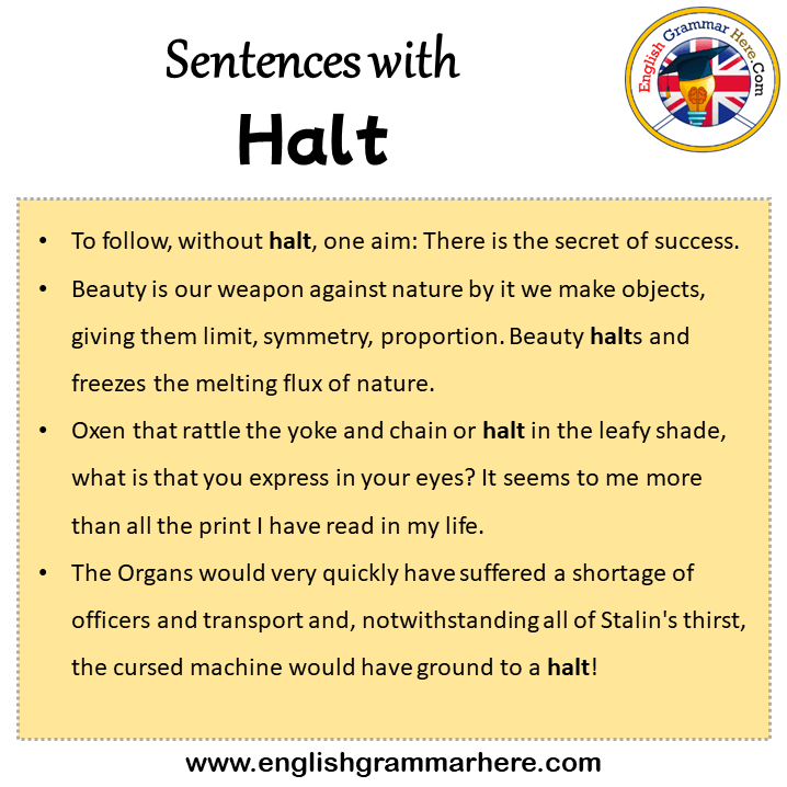 Sentences with Halt, Halt in a Sentence in English, Sentences For Halt