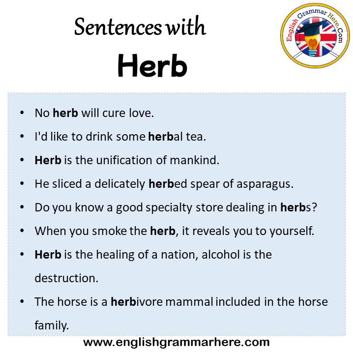 Sentences with Herb, Herb in a Sentence in English, Sentences For Herb