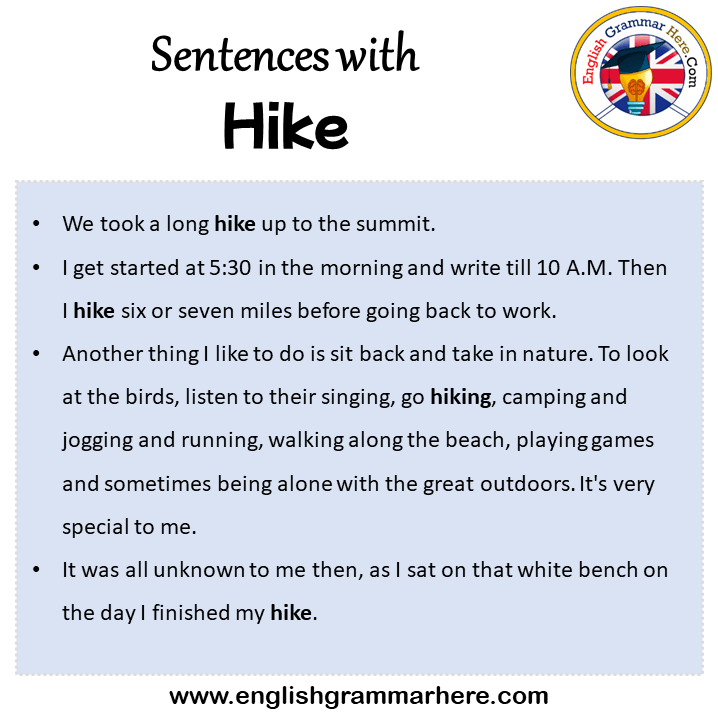 Sentences with Hike, Hike in a Sentence in English, Sentences For Hike