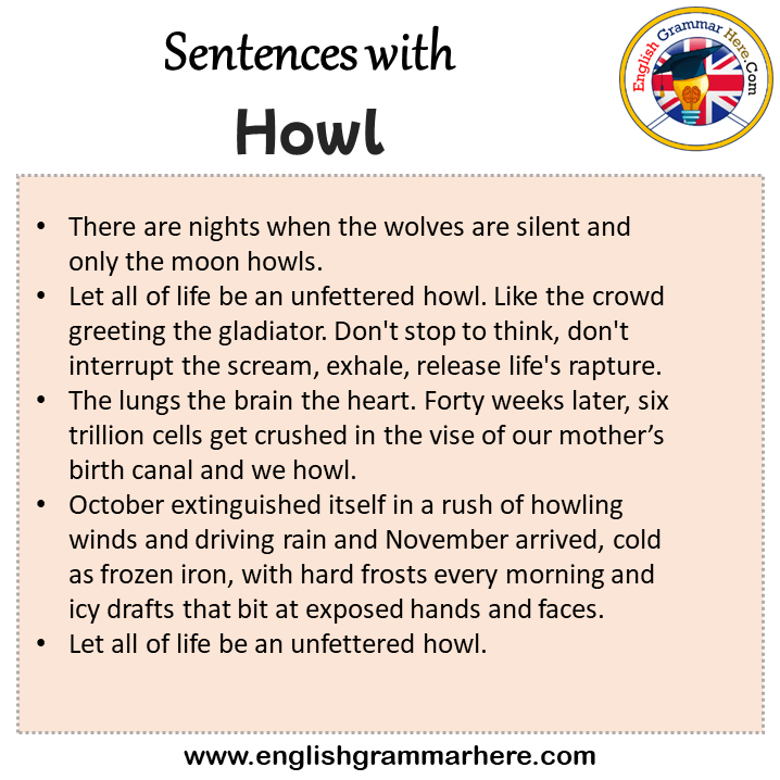 Sentences with Howl, Howl in a Sentence in English, Sentences For Howl