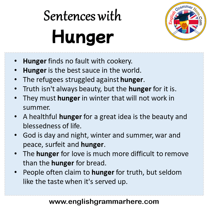 Sentences with Hunger, Hunger in a Sentence in English, Sentences For Hunger