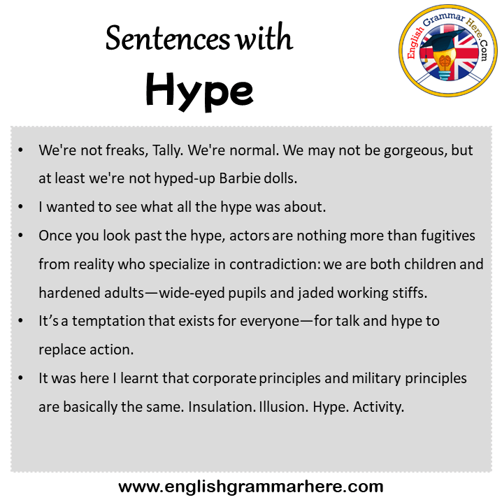 Sentences with Hype, Hype in a Sentence in English, Sentences For Hype