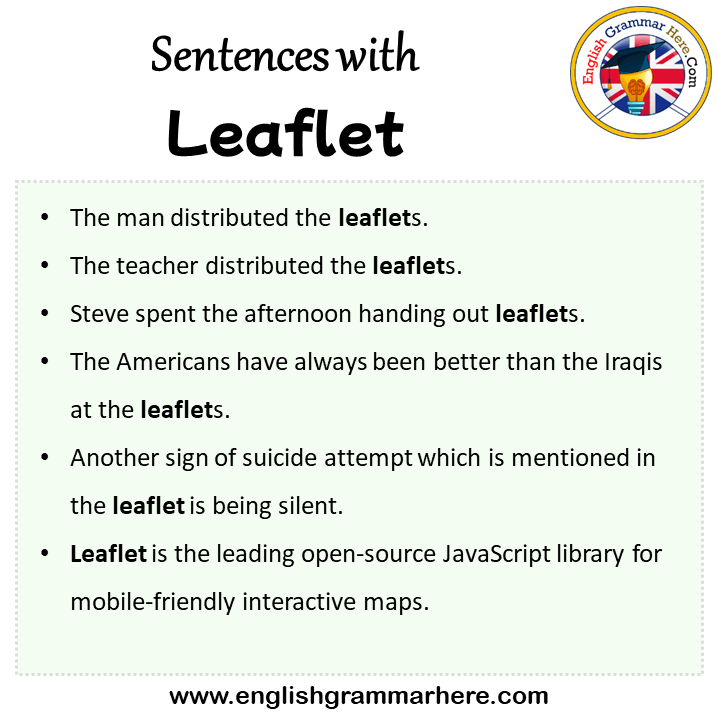 Sentences with Leaflet, Leaflet in a Sentence in English, Sentences For Leaflet