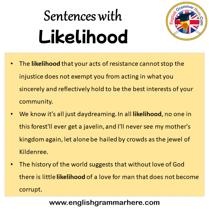 Sentences with Likelihood, Likelihood in a Sentence in English, Sentences For Likelihood