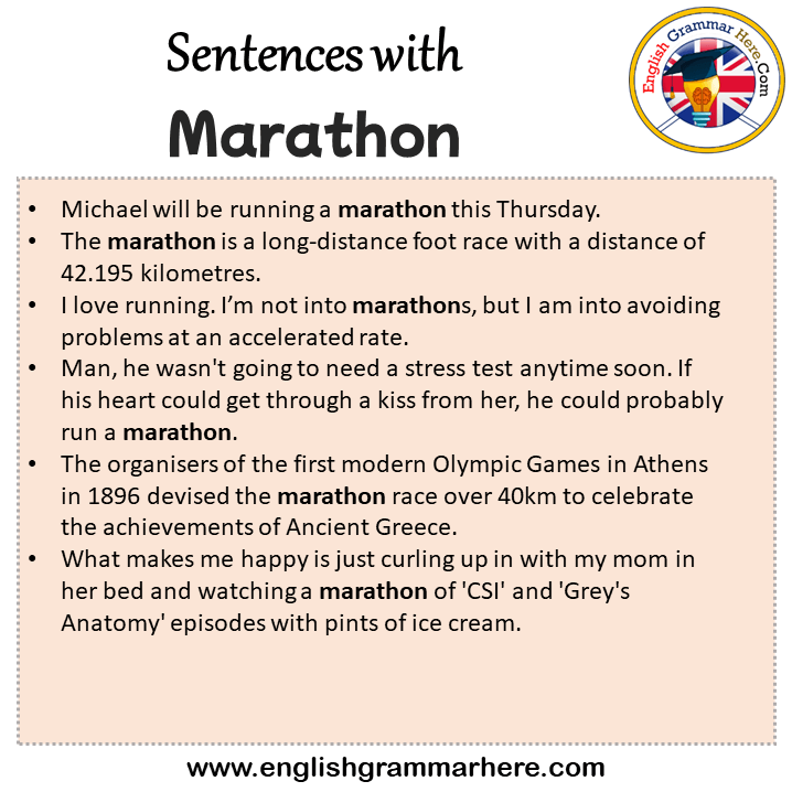 Sentences with Marathon, Marathon in a Sentence in English, Sentences For Marathon