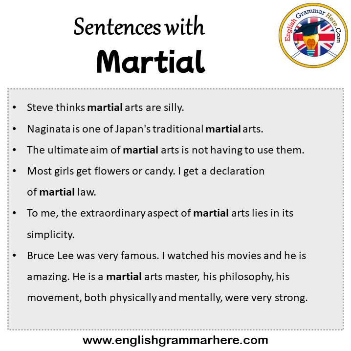Sentences with Martial, Martial in a Sentence in English, Sentences For Martial