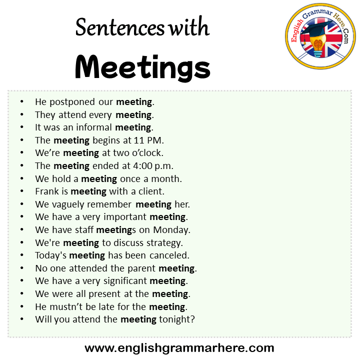 Sentences with Meetings, Meetings in a Sentence in English, Sentences For Meetings