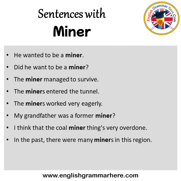 Sentences with Miner, Miner in a Sentence in English, Sentences For Miner