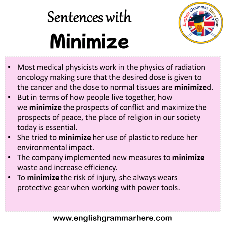 Sentences with Minimize, Minimize in a Sentence in English, Sentences For Minimize