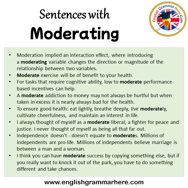 Sentences with Moderating, Moderating in a Sentence in English, Sentences For Moderating