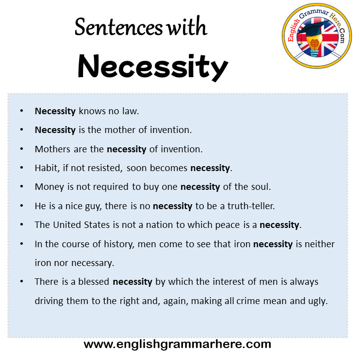 Sentences with Necessity, Necessity in a Sentence in English, Sentences For Necessity
