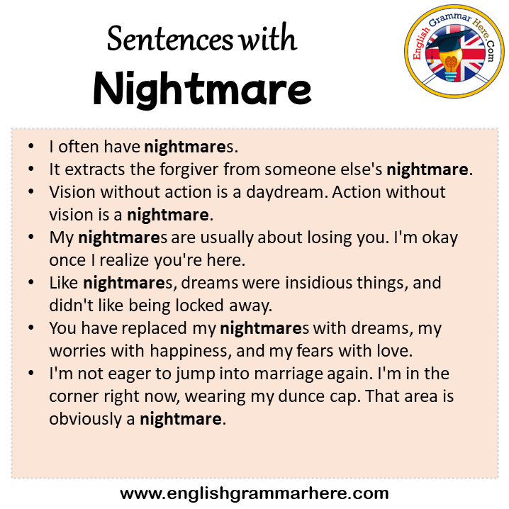 Sentences with Nightmare, Nightmare in a Sentence in English, Sentences For Nightmare