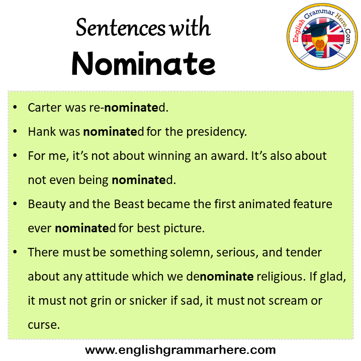 Sentences with Nominate, Nominate in a Sentence in English, Sentences For Nominate