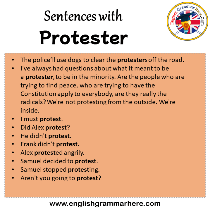 Sentences with Protester, Protester in a Sentence in English, Sentences For Protester